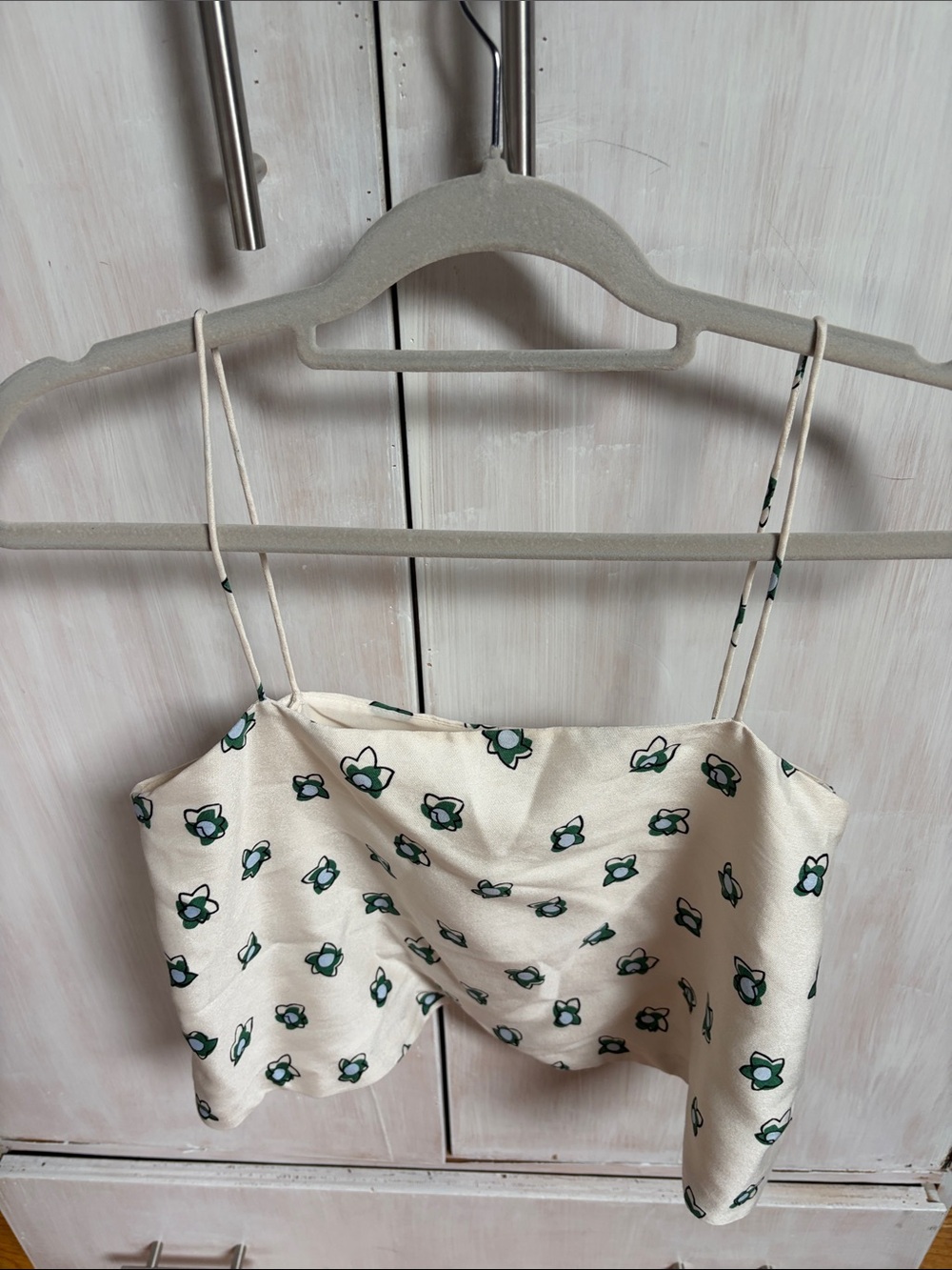 Club Monaco Cream Floral Print Spaghetti Strap Crop top